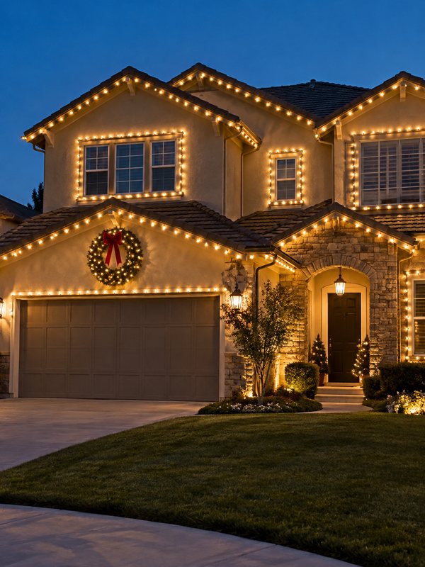 Home after Christmas light installation: roofline & windows