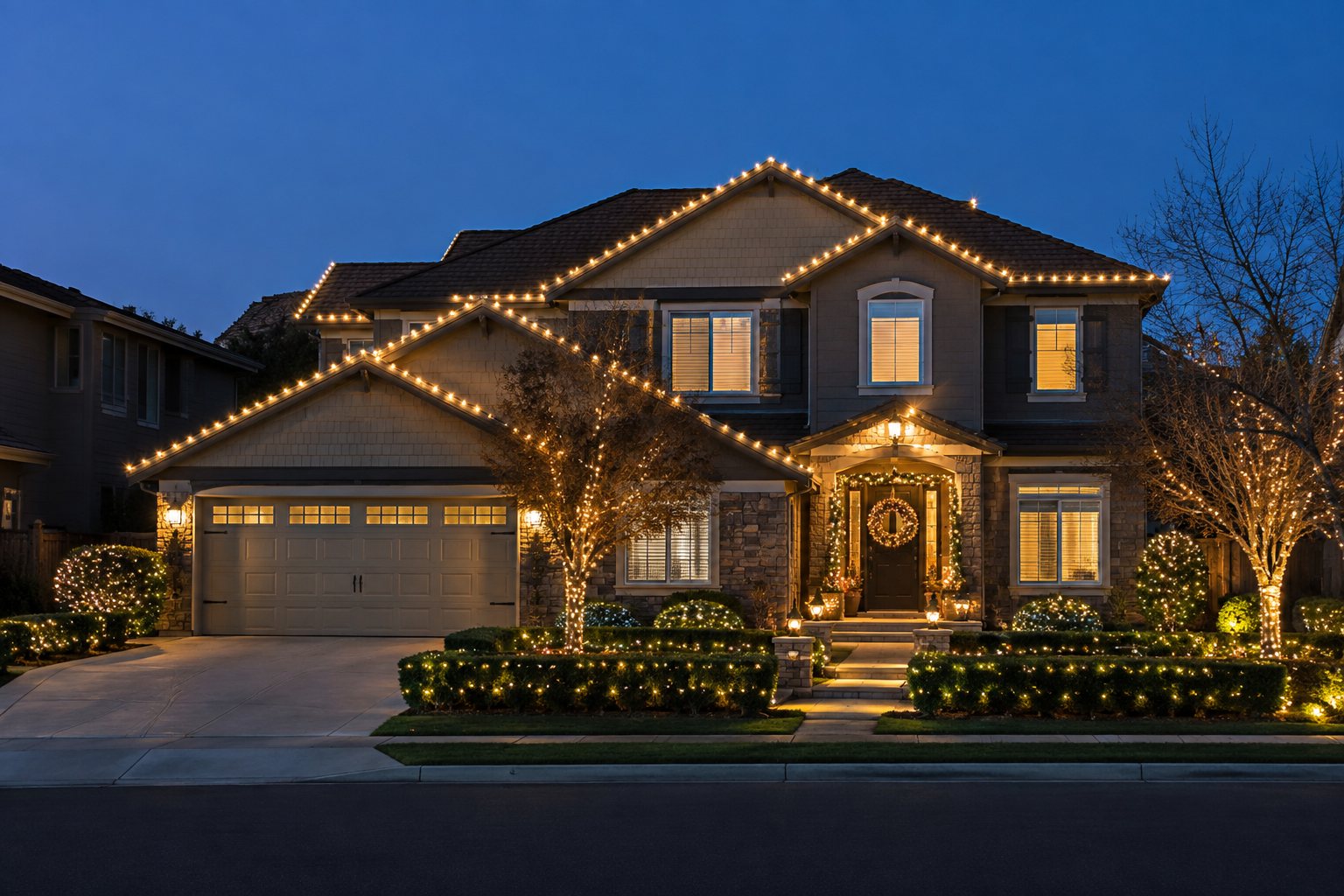 Silicon Valley home with professional Christmas lights